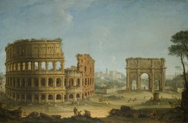 Veduta del Colosseo e l'Arco di Costantino